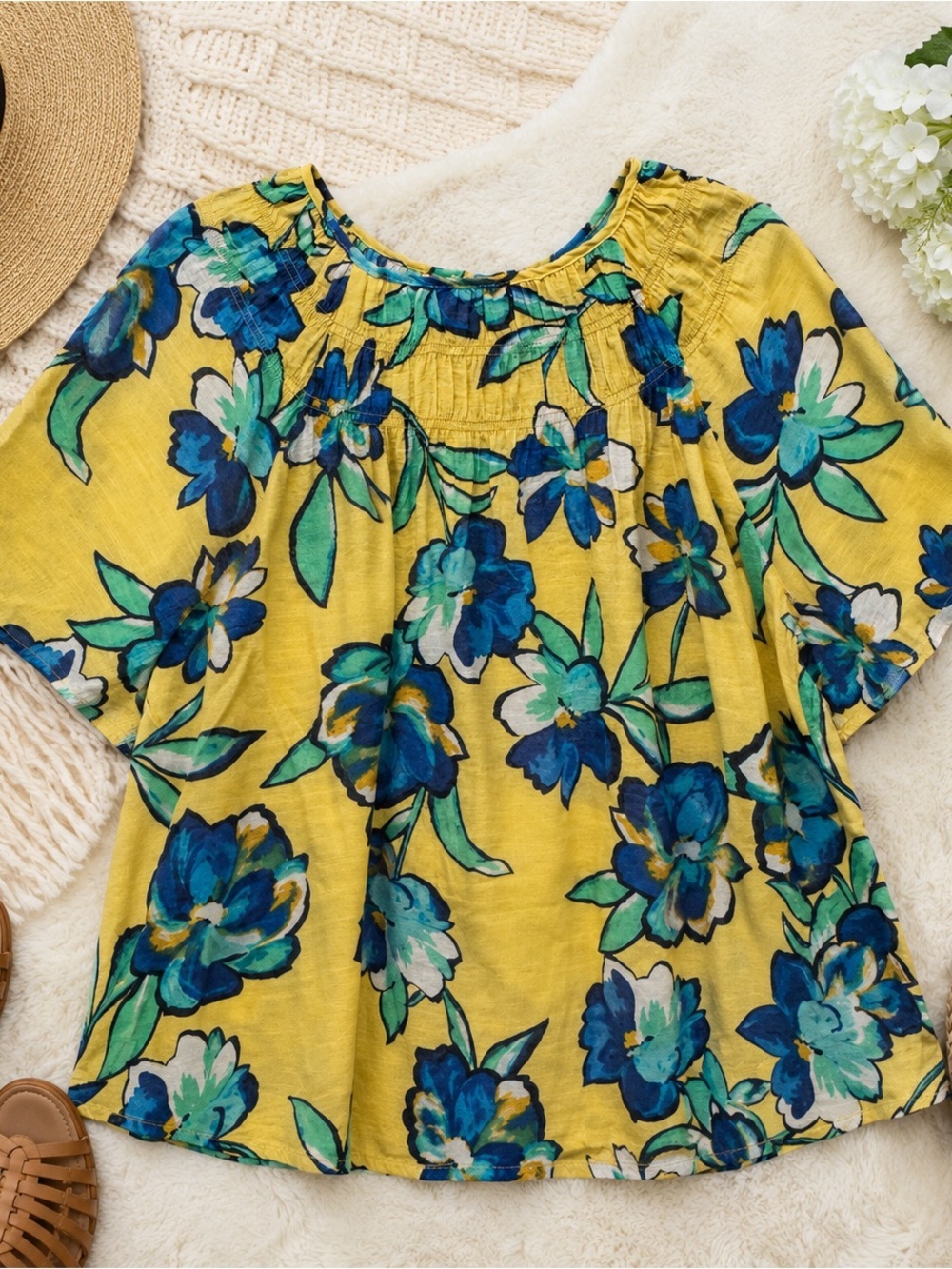 Zac & Rachel Yellow Floral Tunic with Blue Floral Print